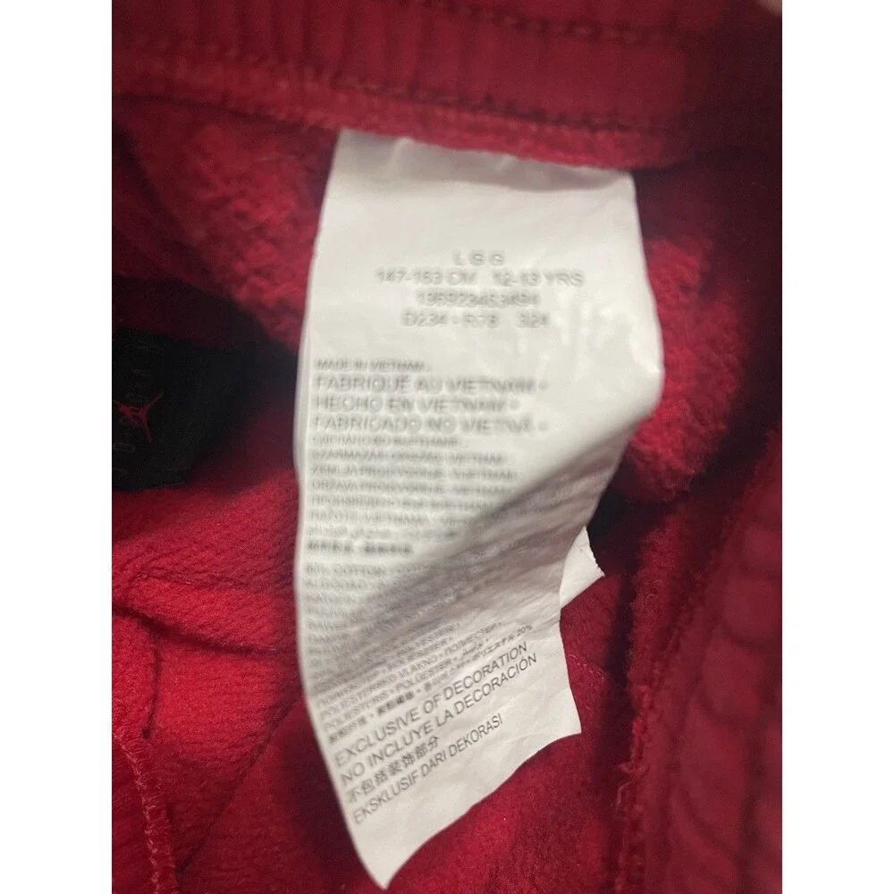 Jordan Red Fleece Jogger Pants Teens L Drawstring Elastic Waist Tapered